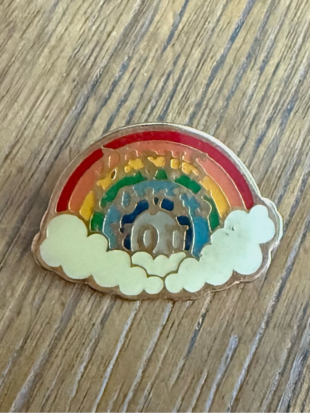 Vintage Jesus Loves You Enamel Rainbow Lapel Brooch Pin